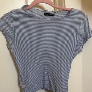 Brandy Melville Navy and White Striped Crop Top